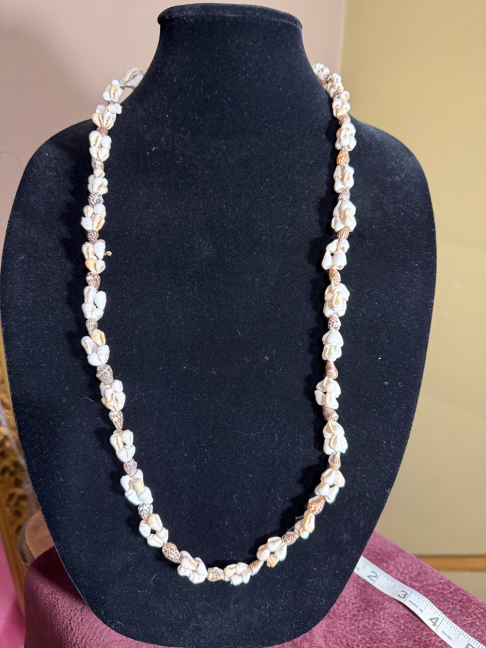 Vintage Natural White and Cream Sea Shell Cluster Bead Necklace